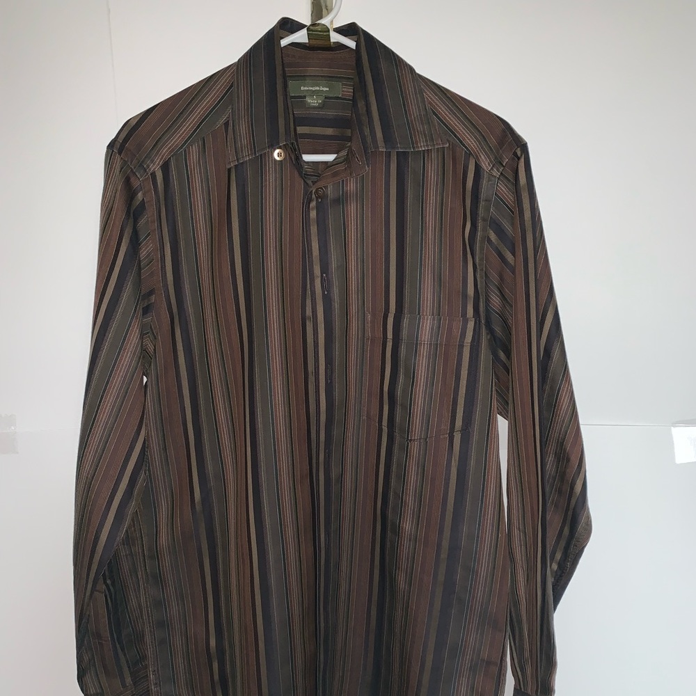 Ermenegildo Zegna Brown Stripe Button Dress Shirt